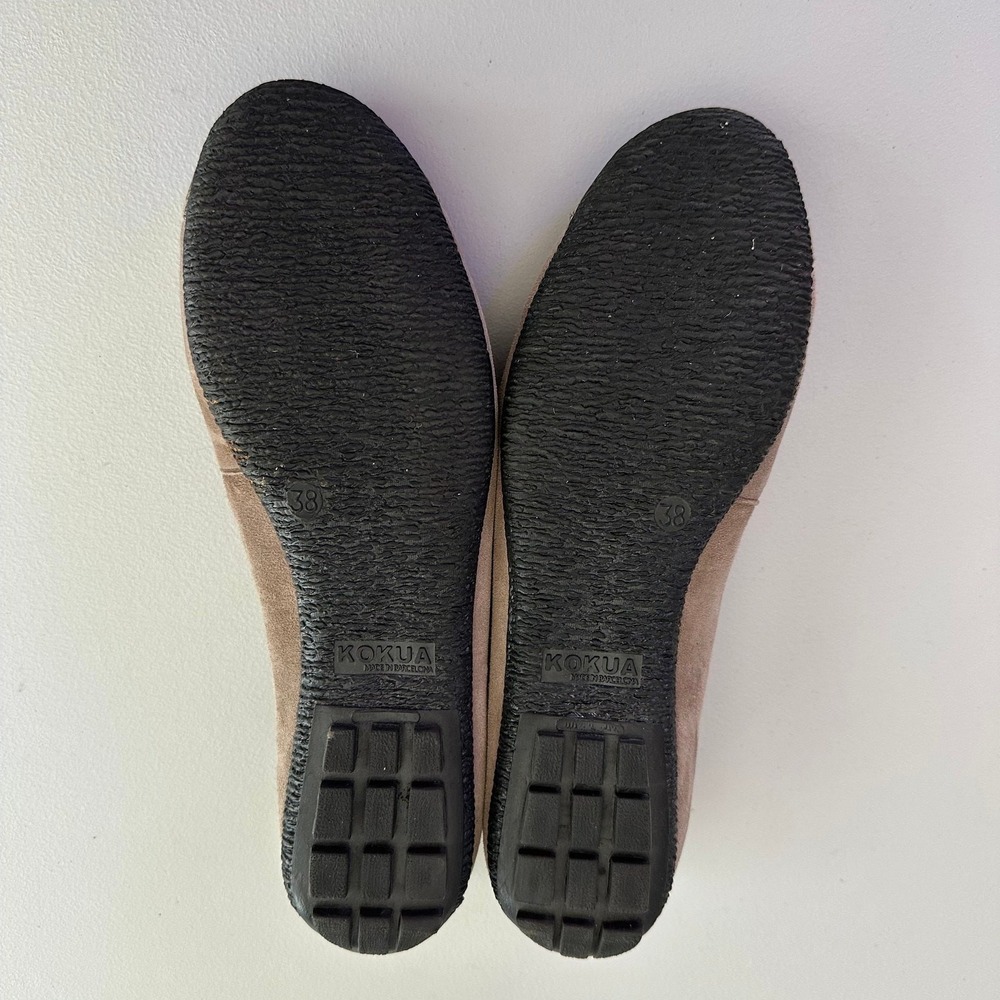 Kokua Barcelona Taupe Suede Ballet Flats Pink Trim Snake Cap Toe Shoes Size 38 - Picture 7 of 7